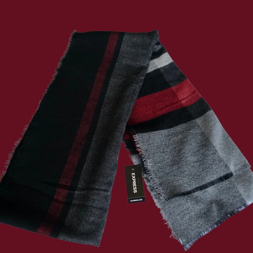 Express Bold Red and Gray Checkered Scarf